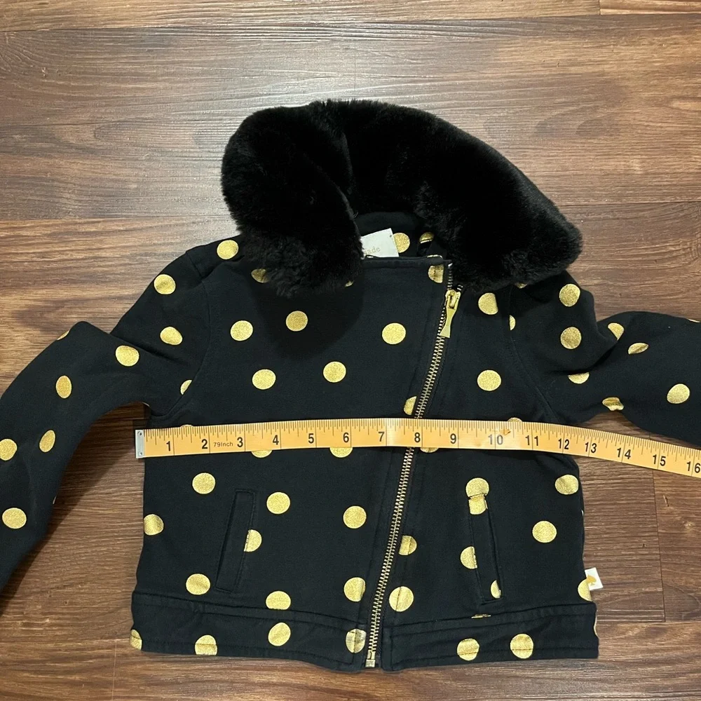 Kate Spade Black and Gold Dot Faux Fur Collar Moto Jacket Size 4T